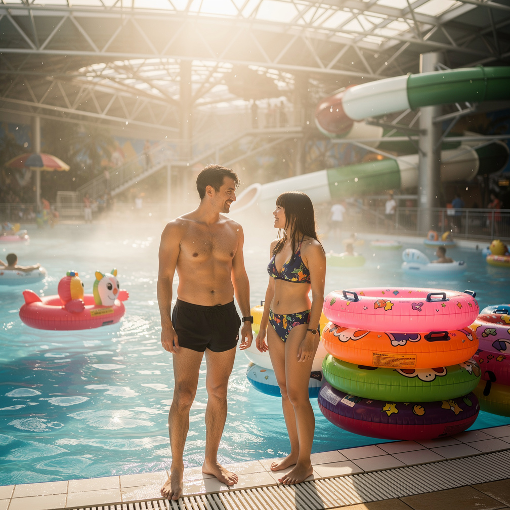 at the lazy river, they found an area stacked with floaties...