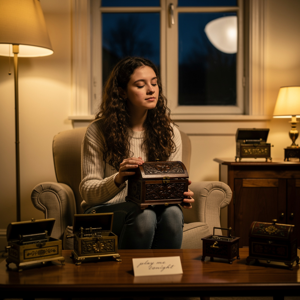 As night falls, curiosity gets the better of me, and I wind up the latest music box, its melody echoing through my darkening