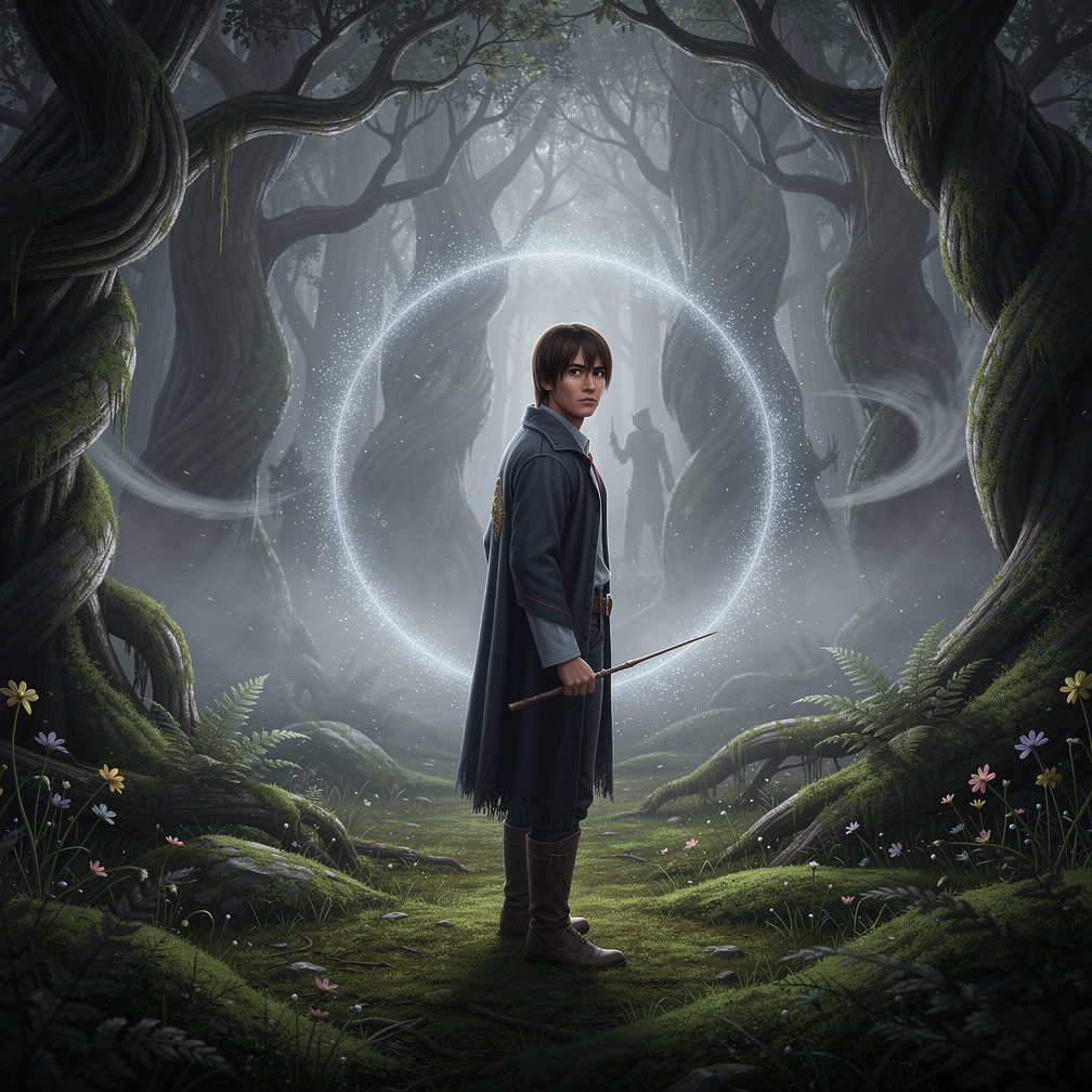 He stepped through the portal, eyes adjusting to the dim light on the other side, and found himself in a mystical forest, the