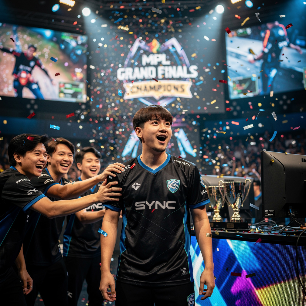 Ethan's eyes widened as confetti rained down, his teammates rushing to congratulate him.