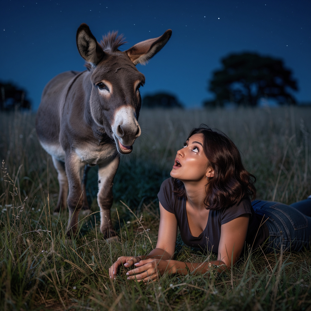 The donkey smiled, its long ears wiggling, and said hello in a smooth voice, I froze, shocked, as it began to sing a gentle t
