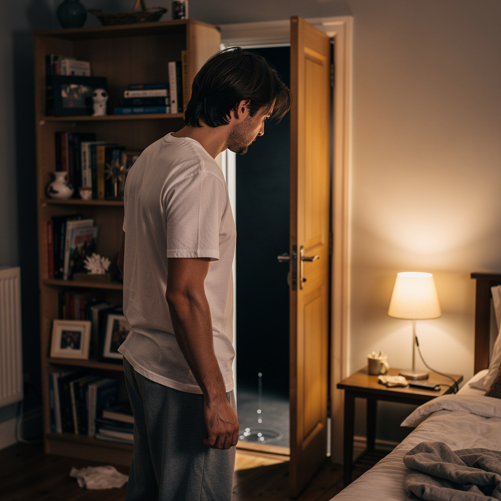 The sound led him to a small, hidden door behind his bookshelf.