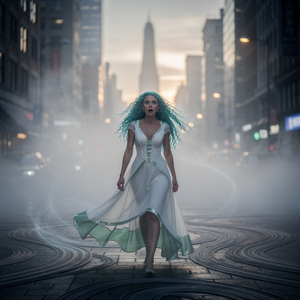 Marina's melodic voice echoes through the streets, beckoning me closer to the tower, but the path ahead dissolves into mist.