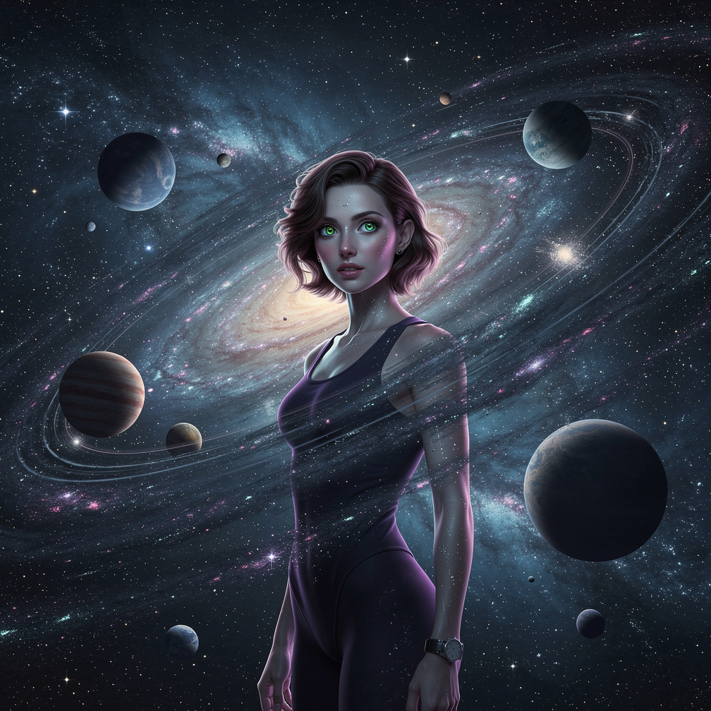 Stars and planets swirl around me as I take shape.