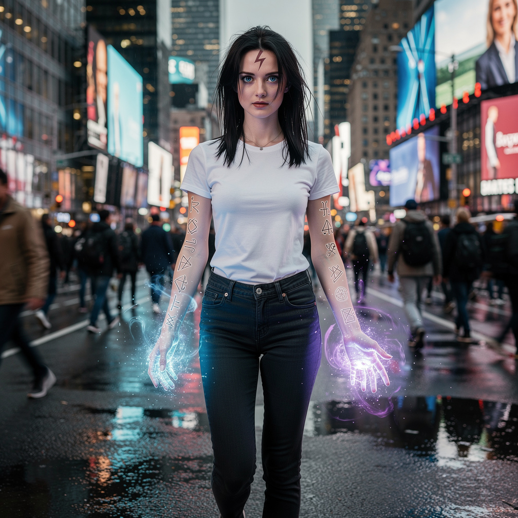 Magical energies swirl around her as she walks through Manhattan, unaware of the impending Chitauri invasion and the Avengers