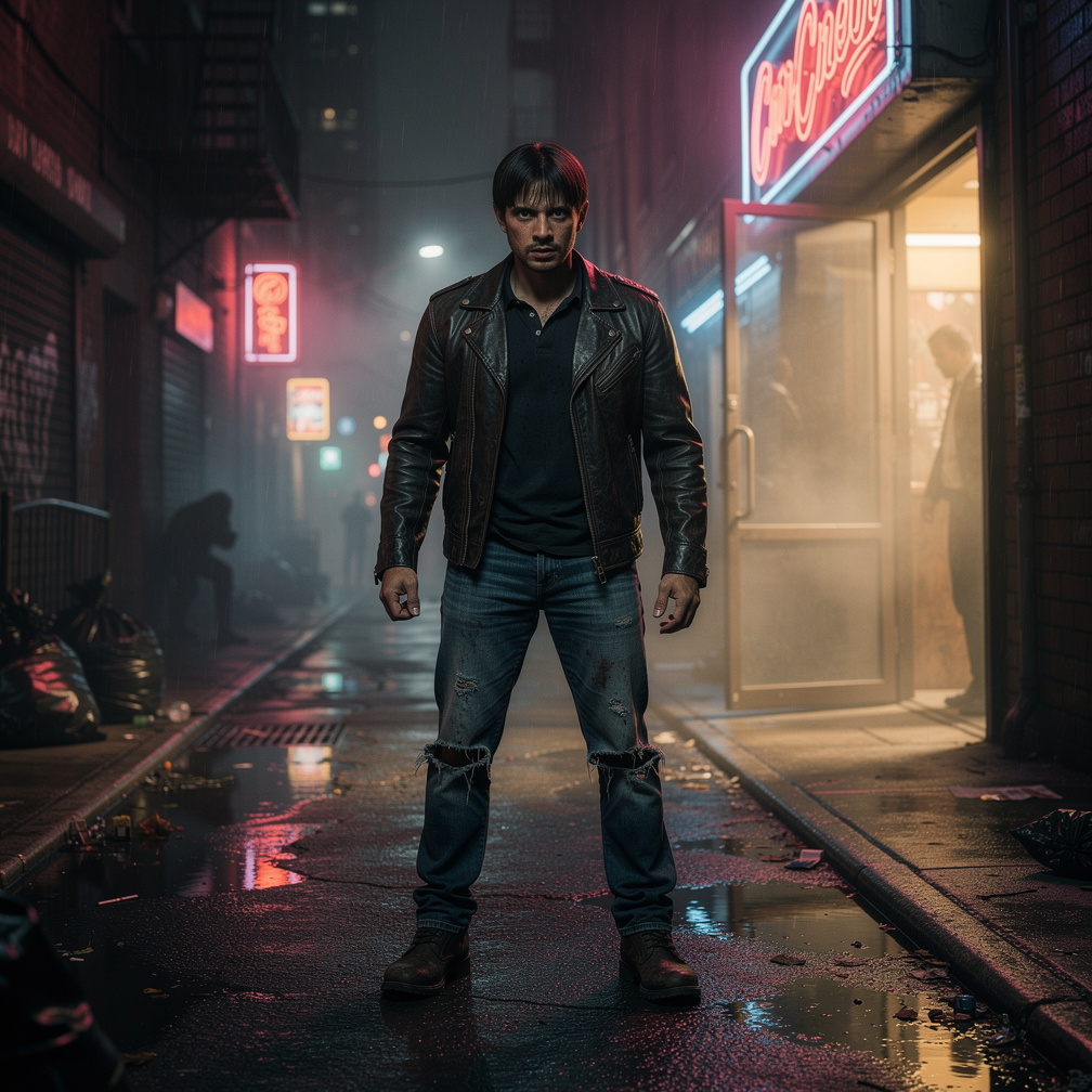 Dark alleys and neon lights reflected off the wet pavement as Jack Harris, a grizzled ex-cop, stepped out of a smoky bar.