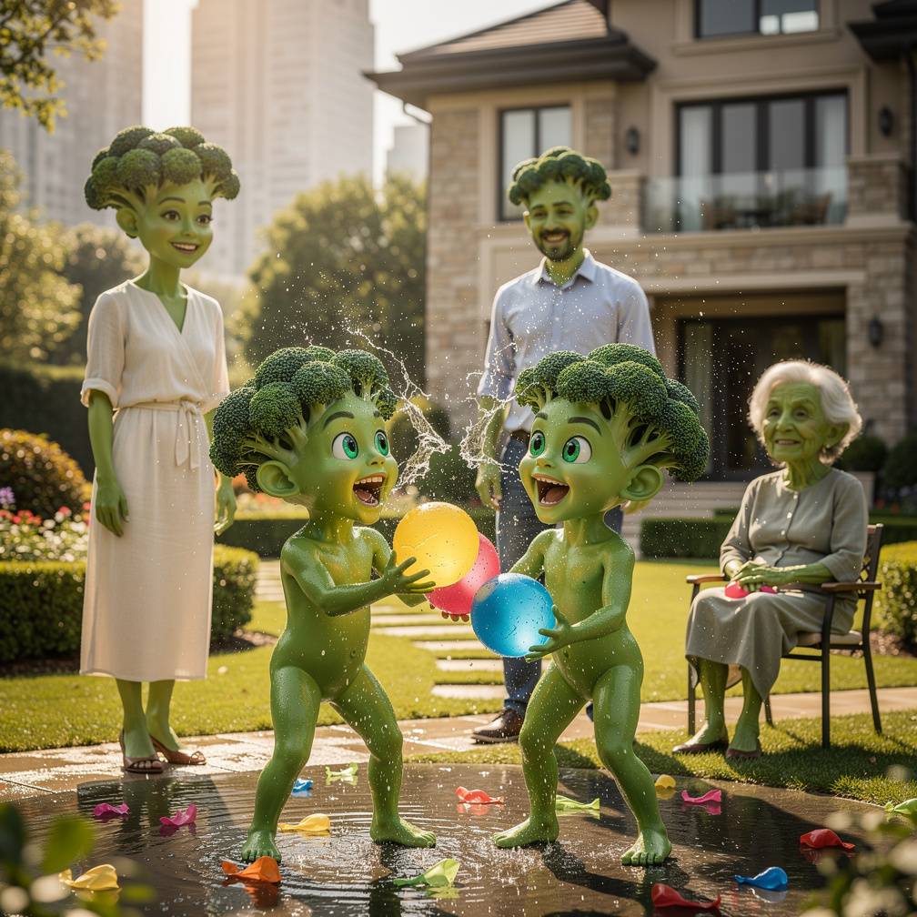 His twin brother teaches him how to control his temper, they have a huge water balloon fight, and their parents smile seeing 