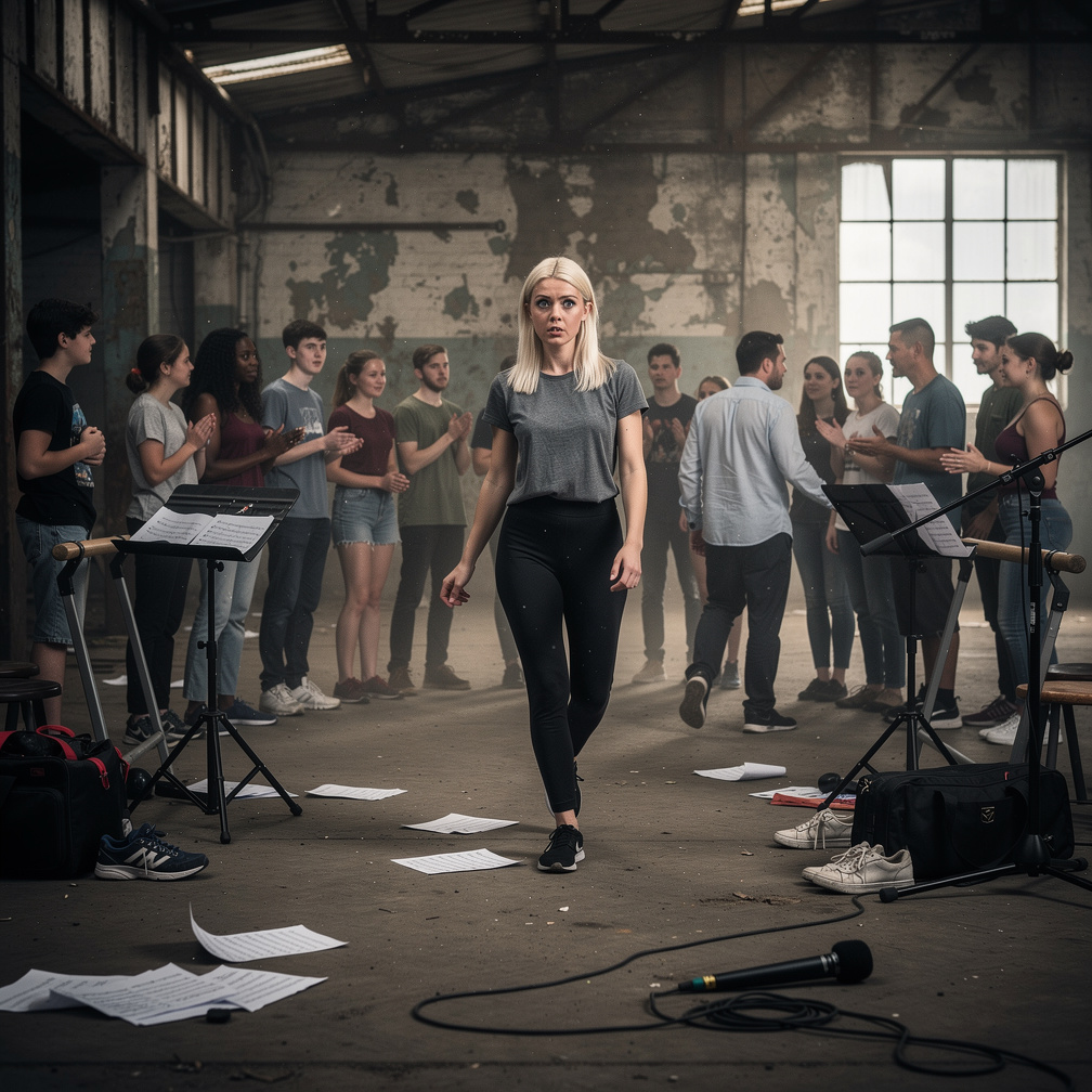 Participants look around, bewildered, as the CEO drops a mic and walks away, leaving them in the dimly lit warehouse with pee