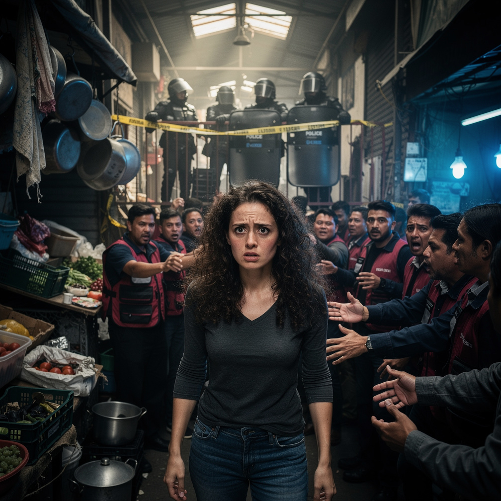 Ana karakterin etrafında insanlar toplanmaya devam ediyor, marketin girişi polisler tarafından kapatılıyor.