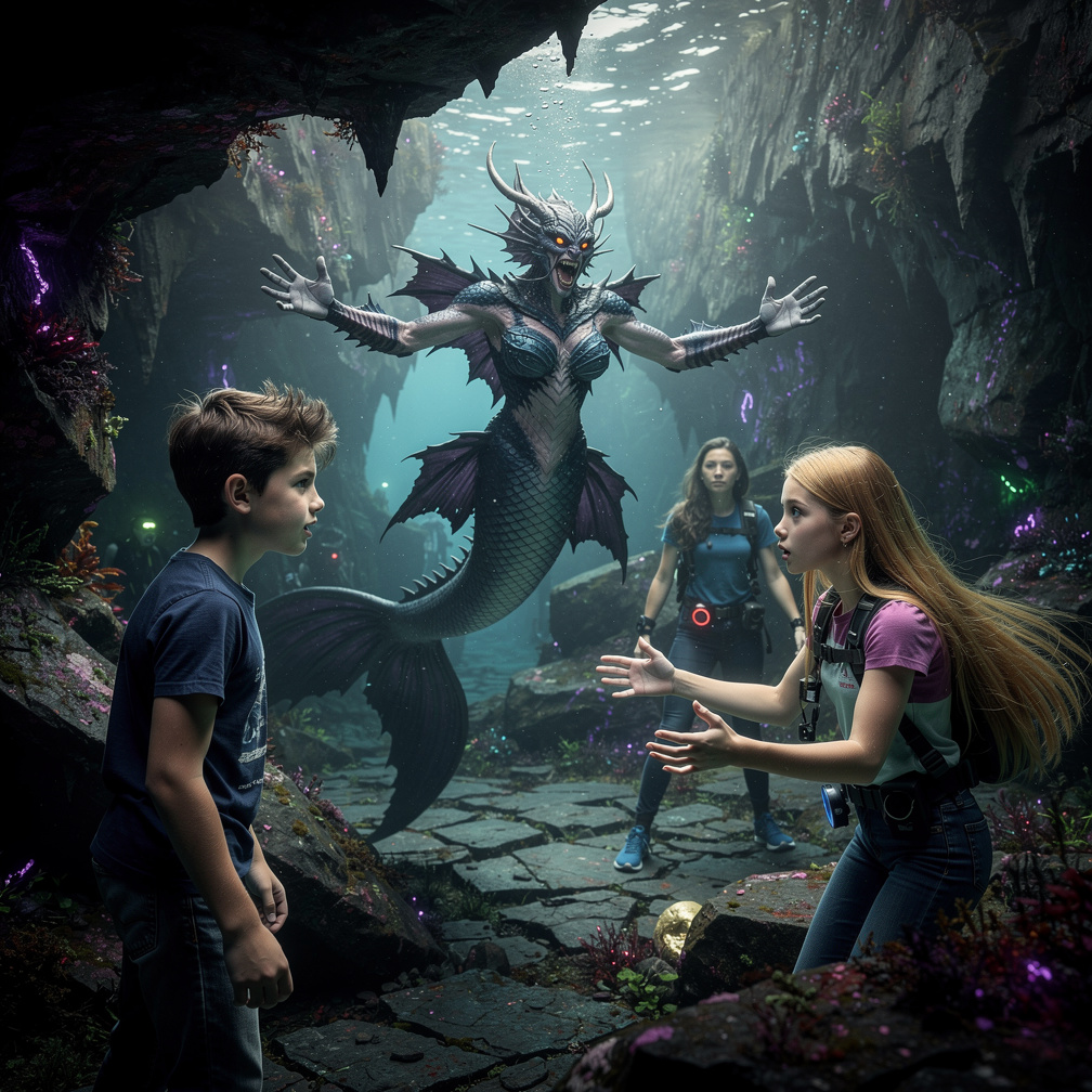 Evil Mermaid Unda laughs, separating Leo and Marina.