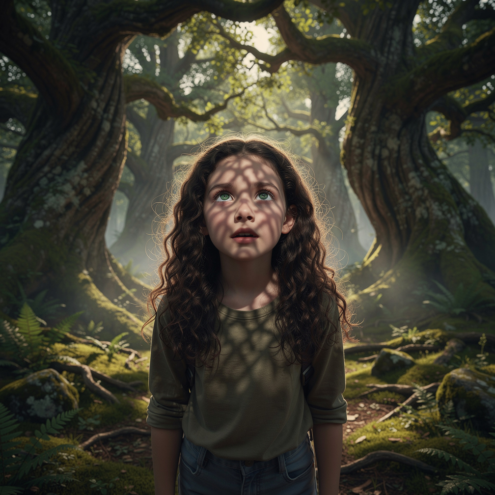 She had wandered into a mysterious forest, where ancient trees whispered secrets.