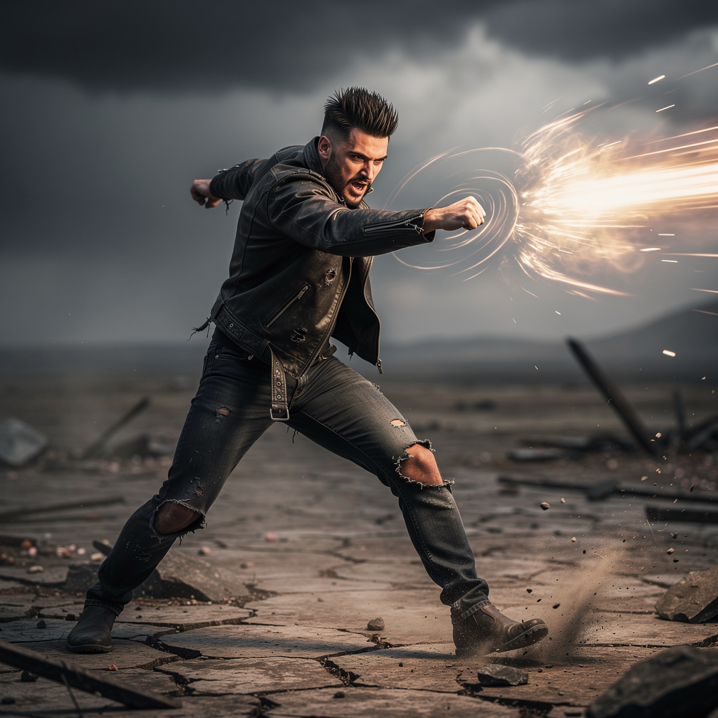 You unleash a blast of energy, but he dodges, countering with a fierce strike.