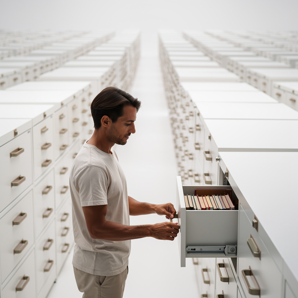 He stumbled upon a cabinet labeled Memories, sparking curiosity, and hesitantly opened it.
