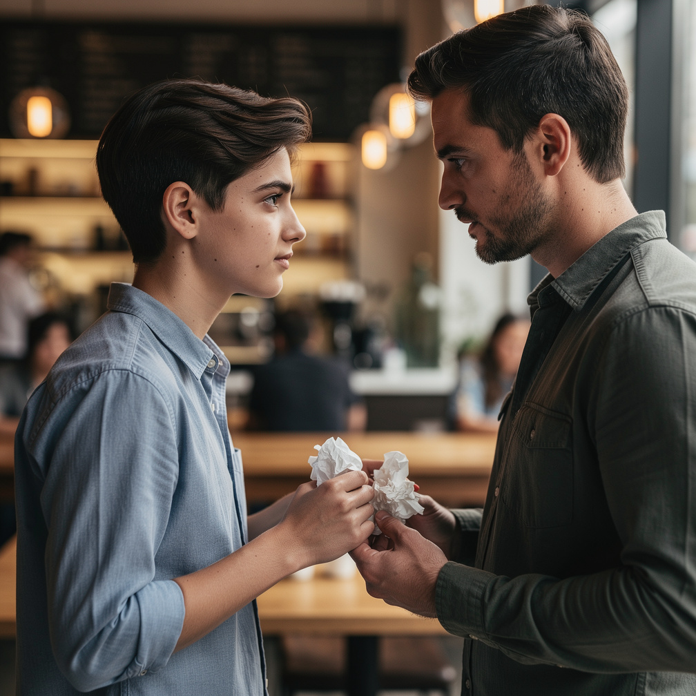 Sus ojos se encuentran y por un momento, el tiempo se detiene, mientras la mancha de café en tu camisa parece desaparecer.