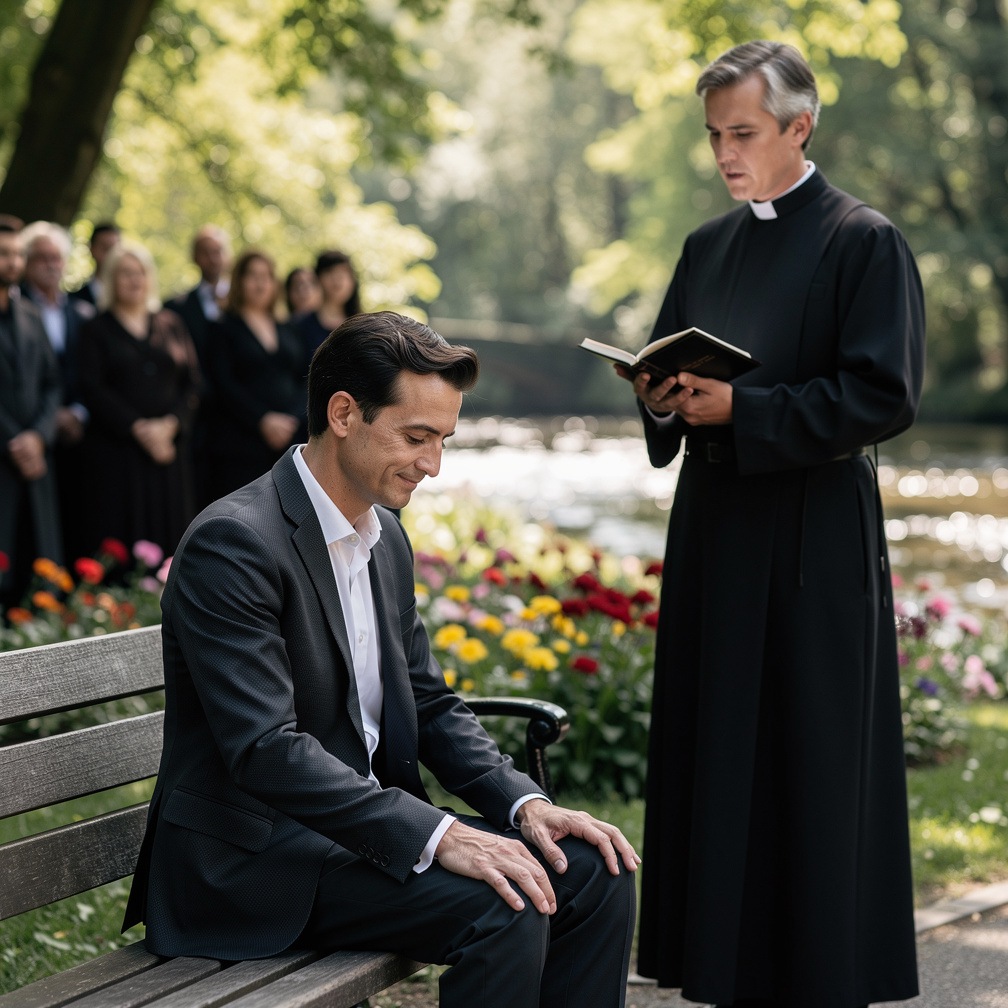 La voz del sacerdote se escucha lejana mientras recuerdas el día de tu boda, sonriendo al ver a tu cónyuge con un vestido bla