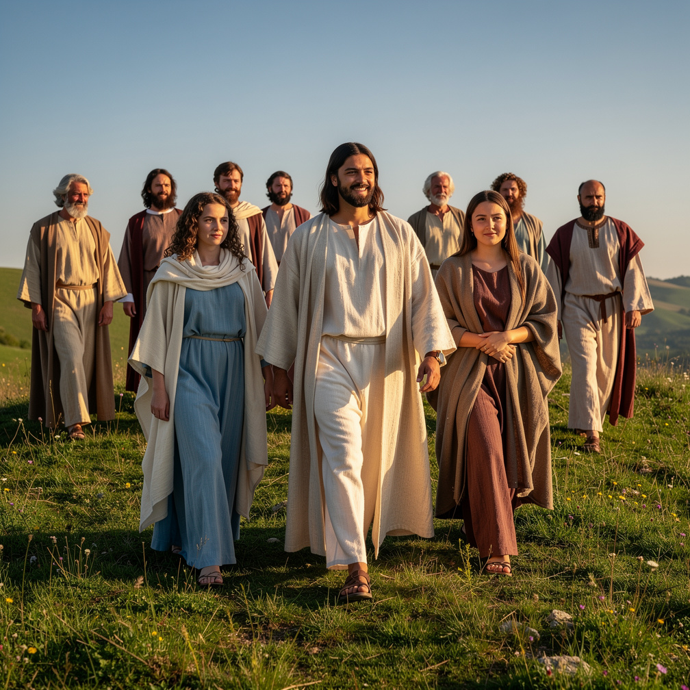 Jesus sorri e responde: Que a paz divina esteja conosco, e que nossas orações sejam ouvidas.