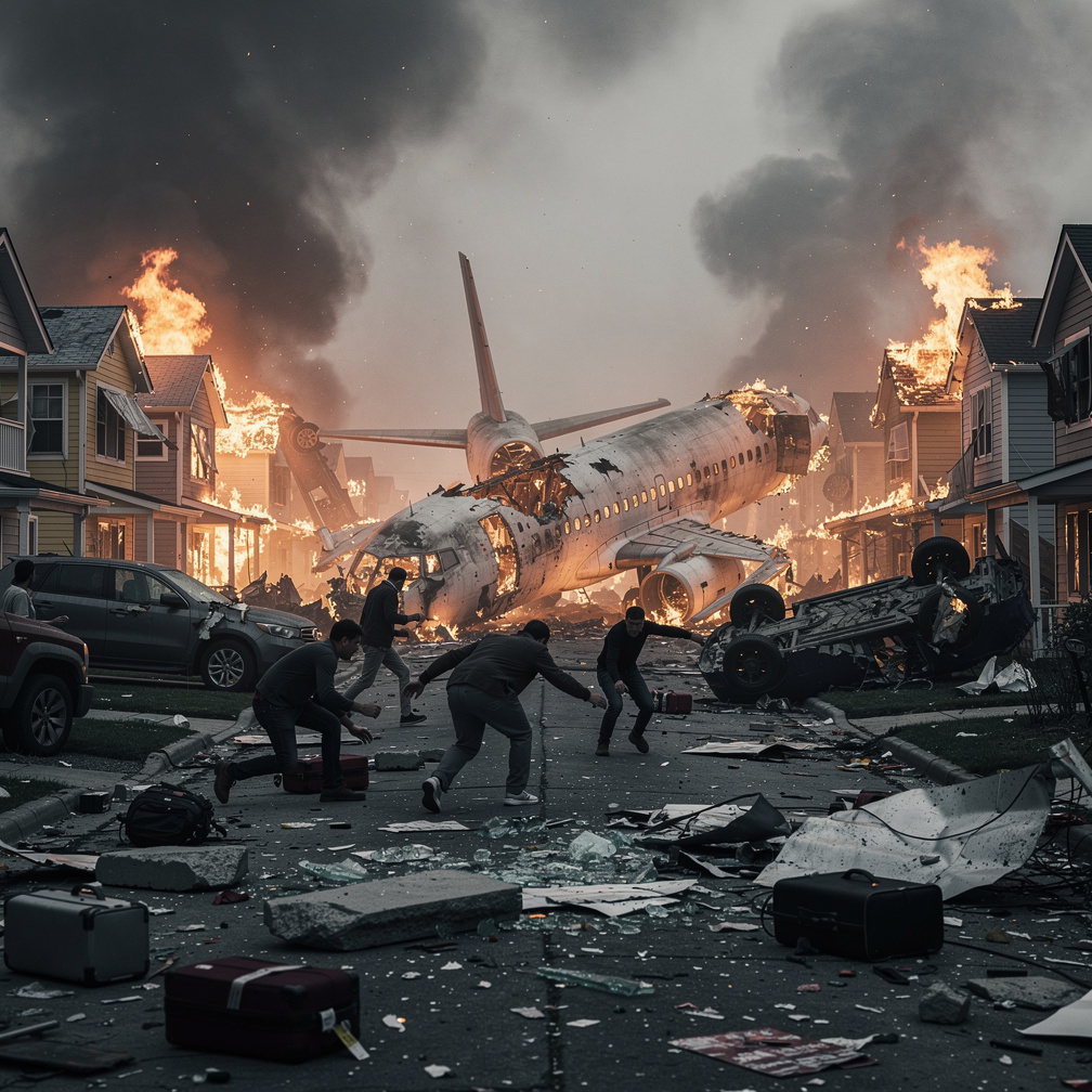 Panic sets in as survivors stumble through the wreckage, flames engulfing homes, screams echoing through the streets.