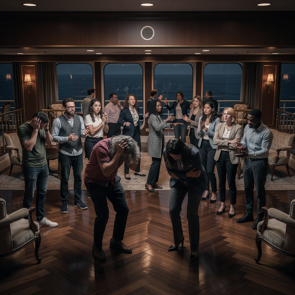 Panic sets in as they scramble to recall their missing hours, only to find a cryptic message on the ship's intercom: Welcome,