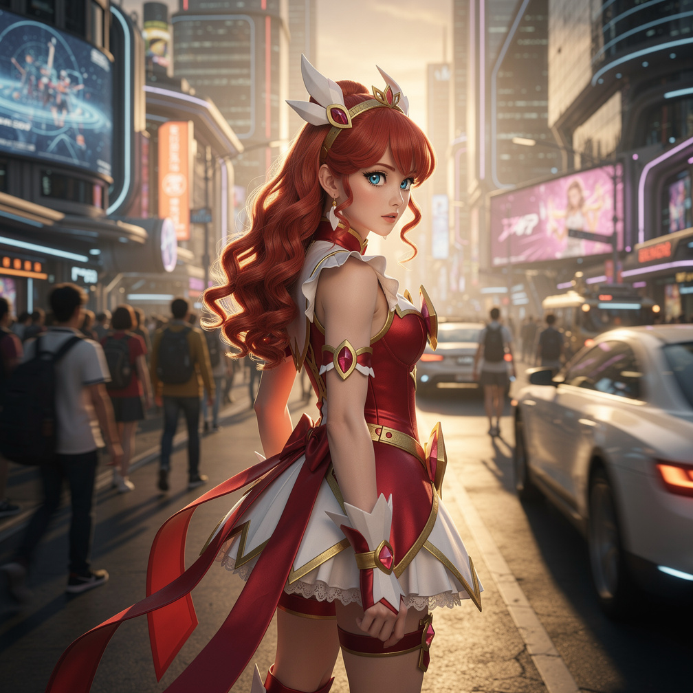 Towa Akagi, Cure Scarlet, landed in Heartland City, searching for Yuma Tsukumo.