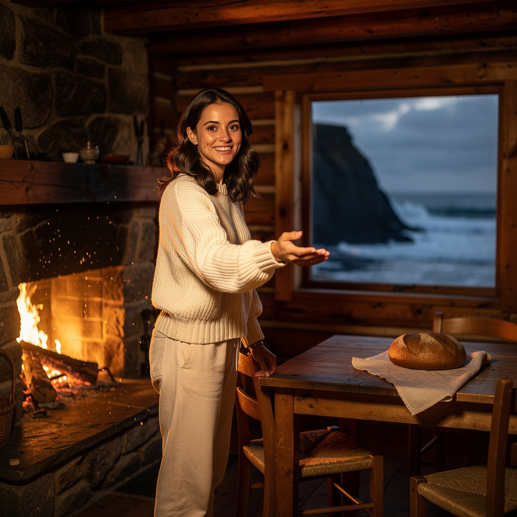 Your eyes sparkled as you beckoned me inside, where a warm fire crackled, and the scent of baking bread filled the air.
