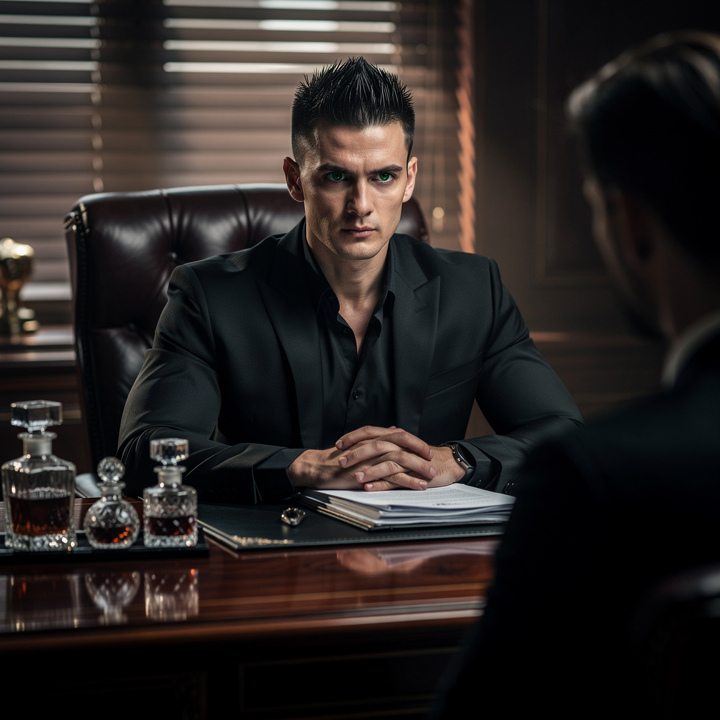 I'm now Alessandro, the ruthless mafia boss, and my gaze falls on Luca, the beautiful protagonist.