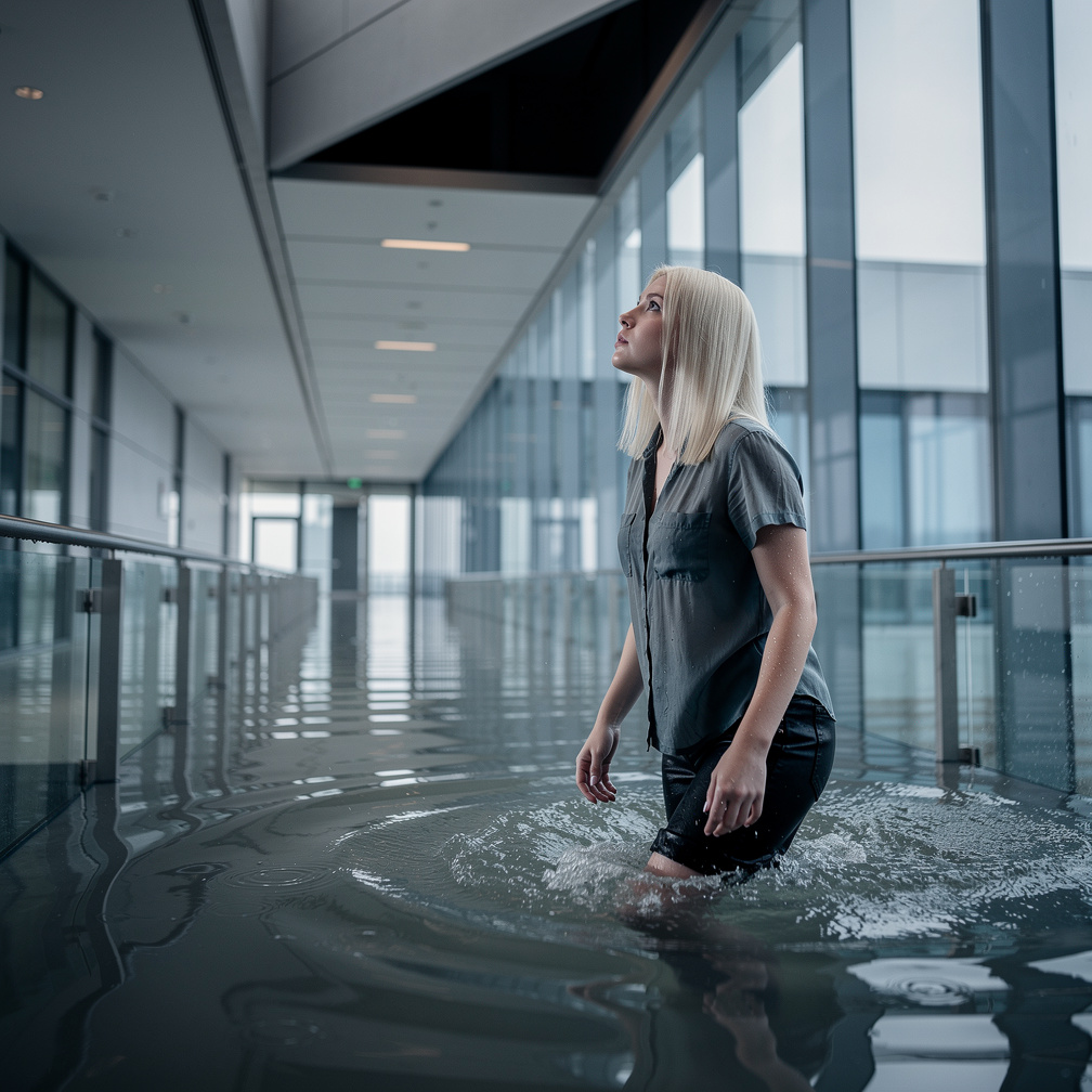 You recall a hidden passage on the top floor, but water is rising fast.