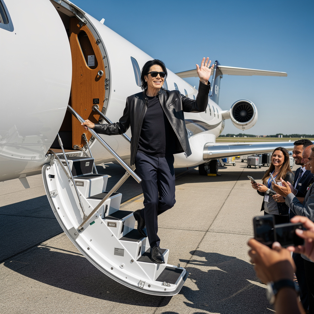 He stepped out of his private jet, flashing his signature smile at amazed onlookers.