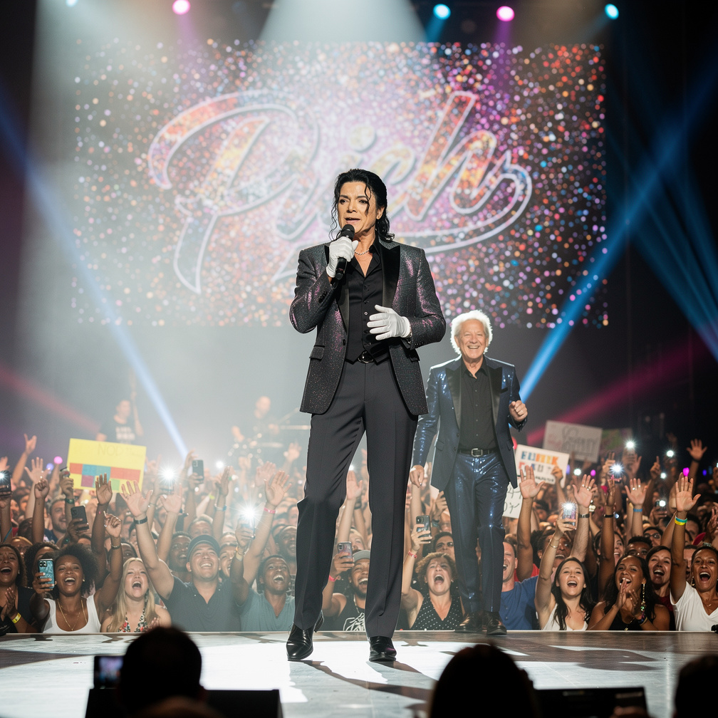 Fans go wild as Michael announces his comeback concert, with Jeffrey Daniels as special guest, and the crowd erupts in cheers