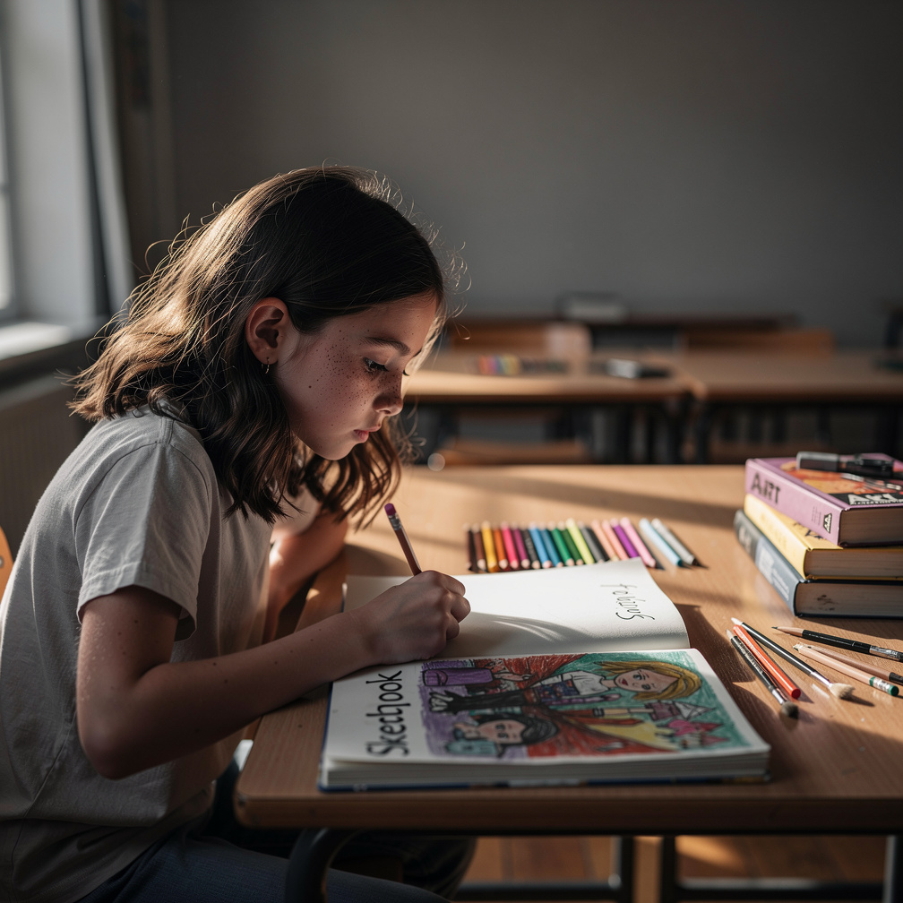 Manon se réfugie dans ses dessins, son seul moyen d'exprimer ses émotions.