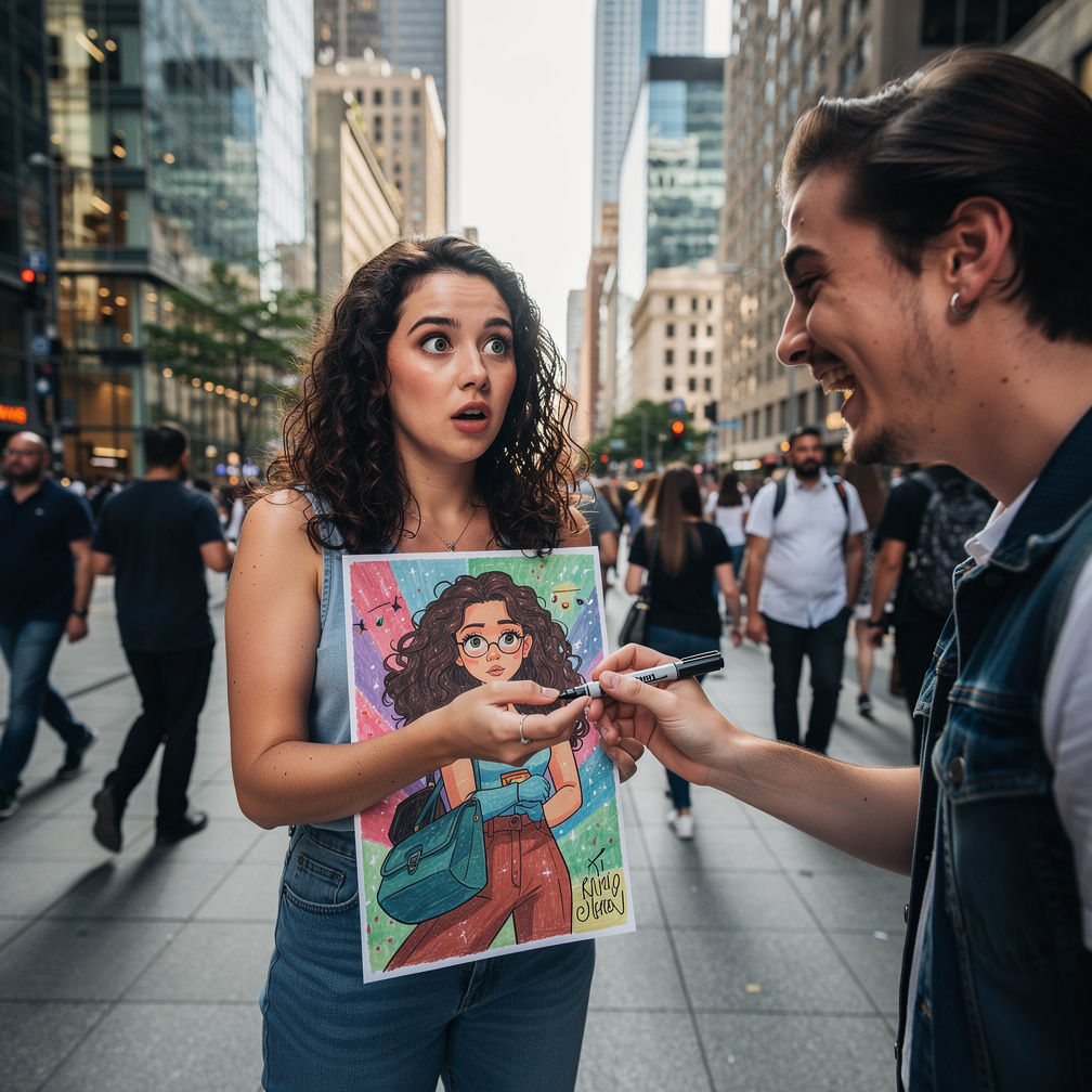 As I pose for another selfie, a fan hands me a homemade poster of my character, asking for an autograph.