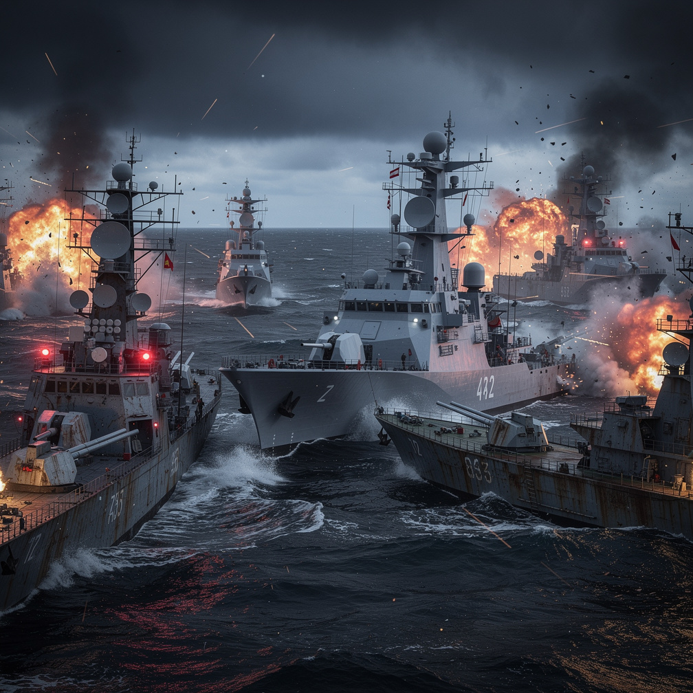 Spanish warships surrounded the Soviet fleet in the Baltic Sea, sparking a fierce naval battle.