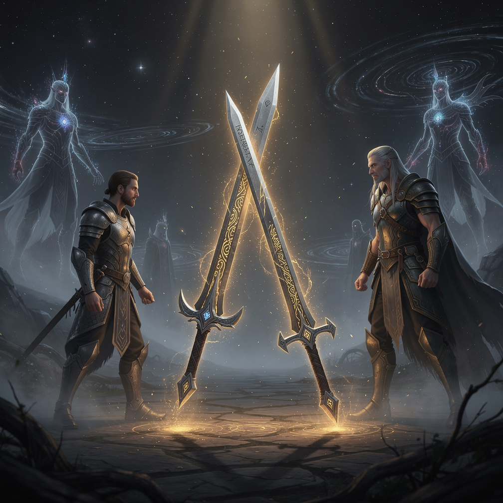 swords were named Eternity and Infinity, forged by True Ivory, awaiting the brothers' arrival.