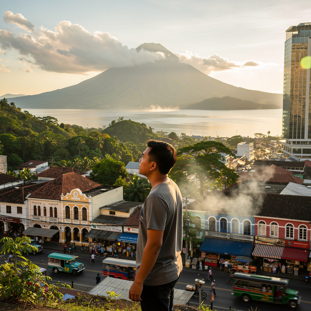 The city is surrounded by mountains and a beautiful lake, home to the historic Taal Volcano.