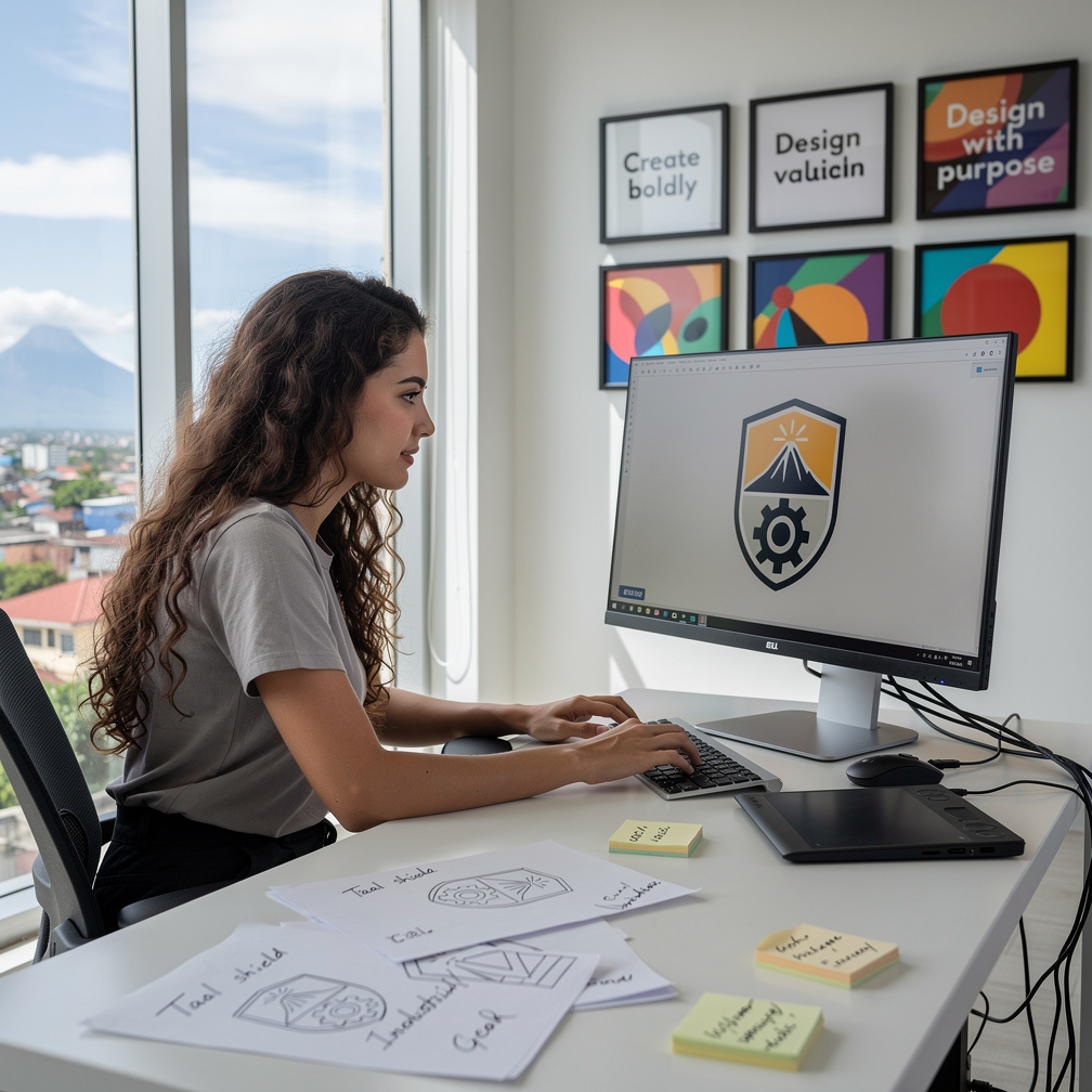 The logo features a shield with a silhouette of Taal Volcano and a gear.