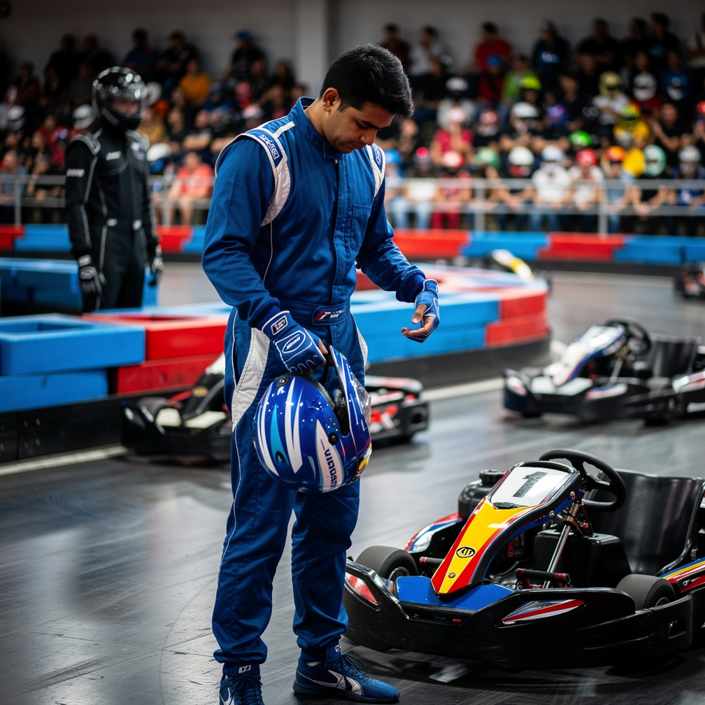 Tasfea nervously arrived at the track, her kart awaiting, and a mysterious rival, Apex, was watching her.