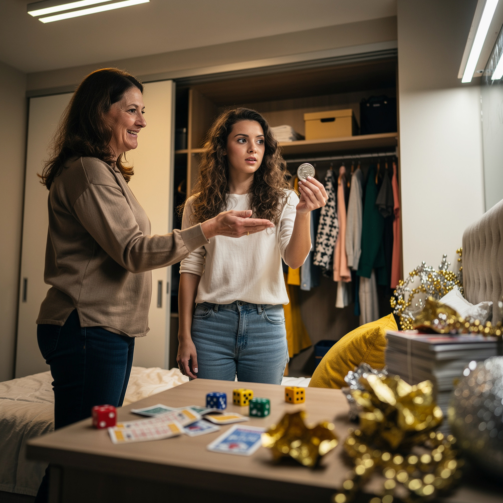 Her mom smiled, saying today will be a good day, and handed Sophie a coin, telling her to flip it to decide what to wear.