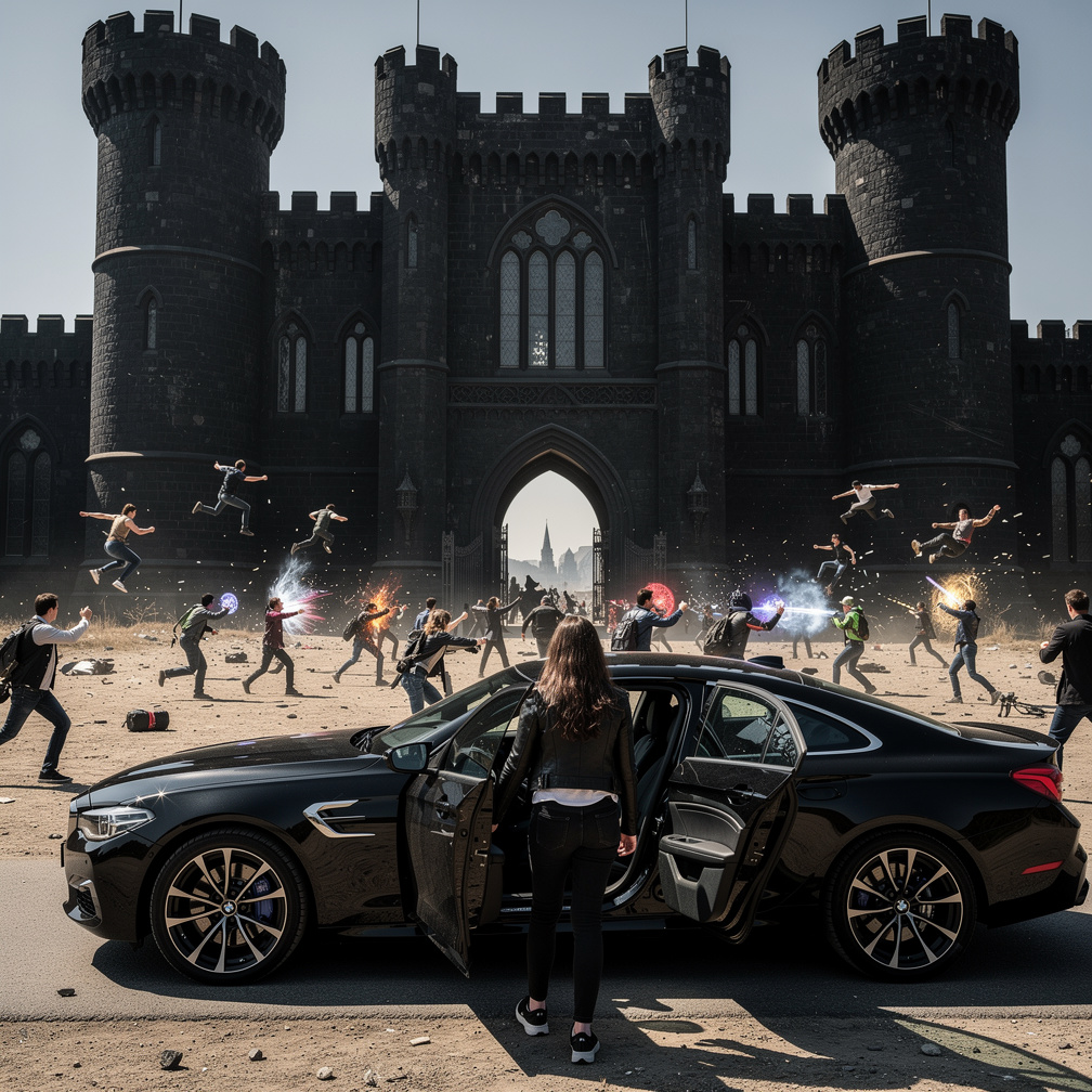Wendy stepped out of the black car, gazing up at the castle's towering walls as students clashed in the courtyard.