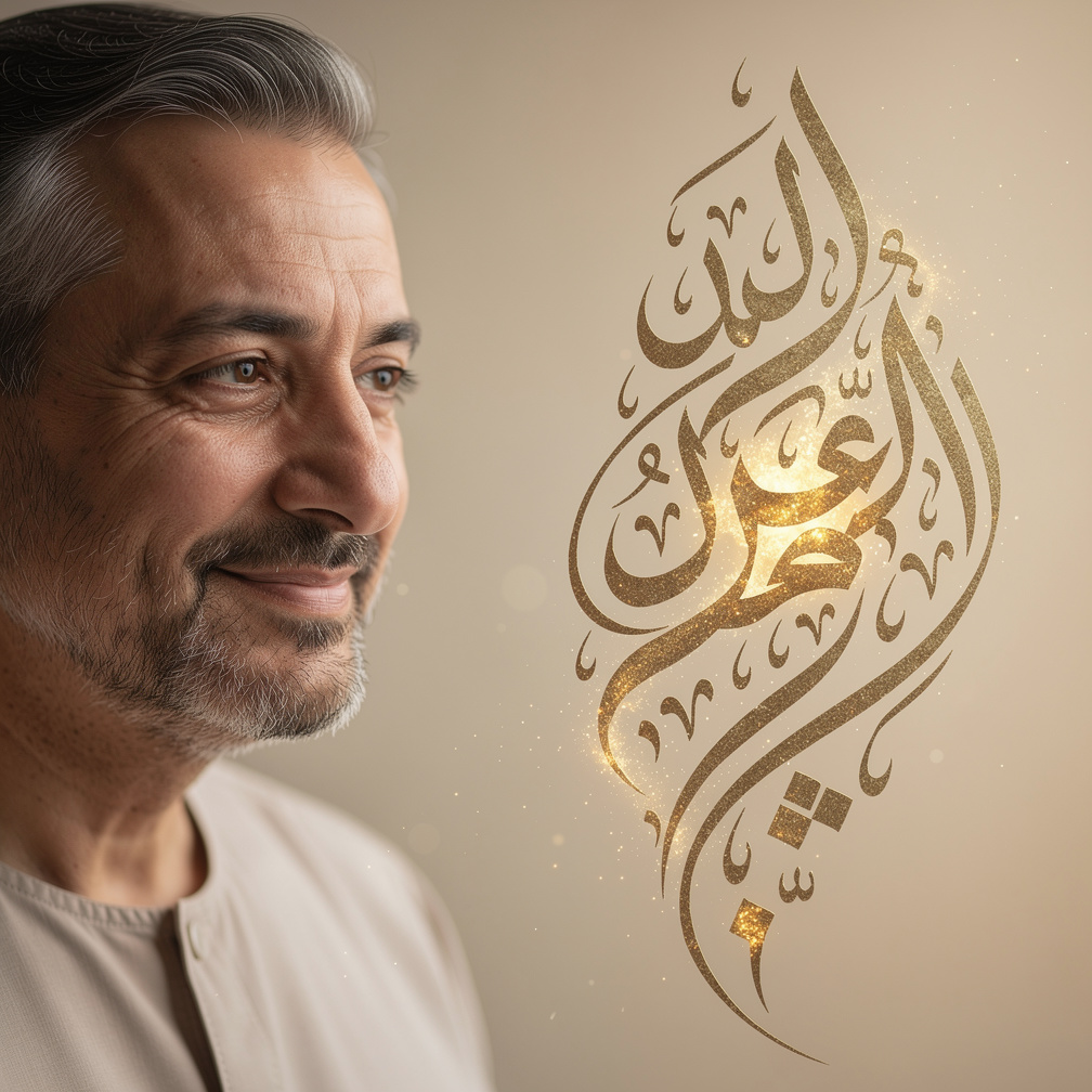 تم إضافة الصورة الخلفية وبدء كتابة القصة بخط الثلث المزخرف، وكانت كلمات التوبة تبرق في صفحة الفيديو.