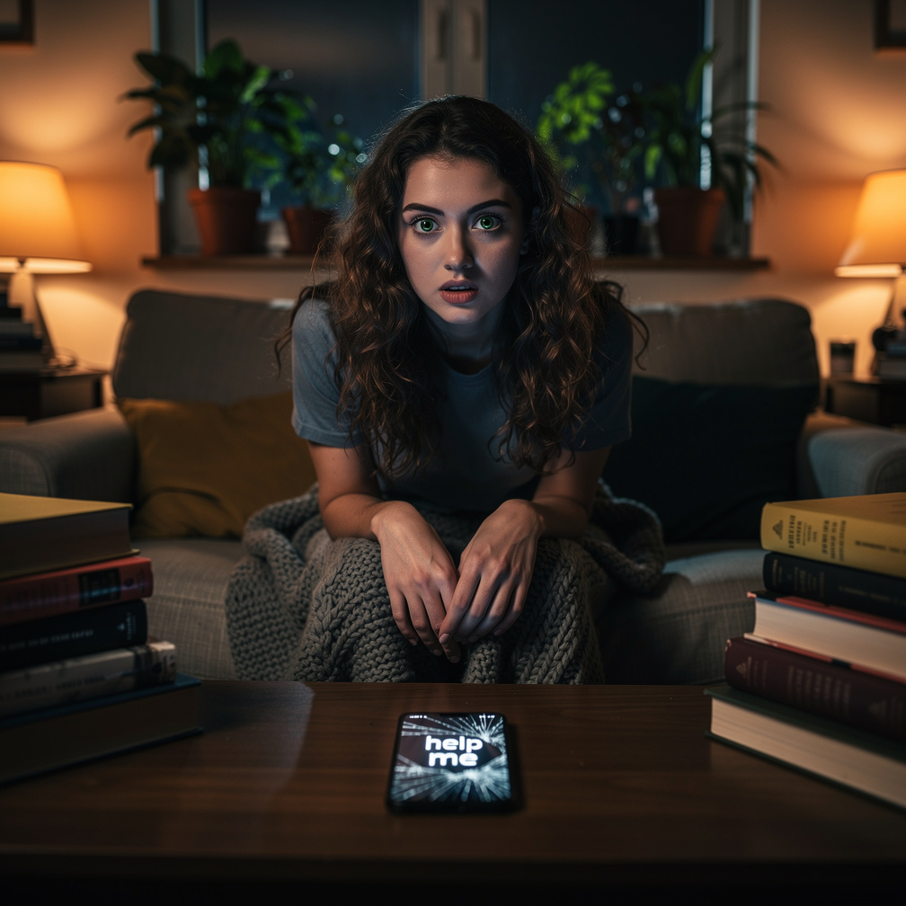 La pantalla se vuelve negra y el teléfono se apaga, pero luego se enciende de nuevo con el mensaje "ayúdame" en la pantalla d