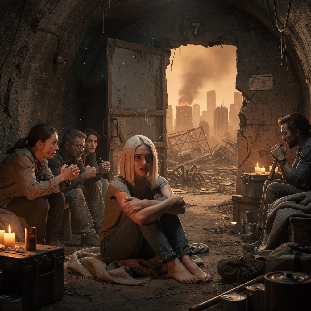 Survivors huddle in a makeshift bunker, listening to the roars of giant spiders outside.