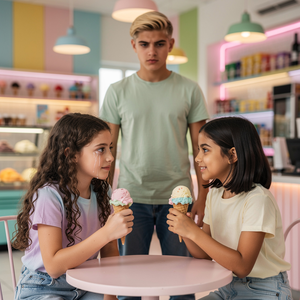 Stella and Isabella celebrate with ice cream, but Veronica's brother appears.