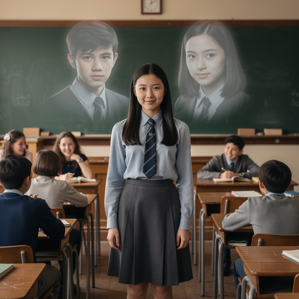 Mia Ji meets her classmates, including a shy boy who catches her eye, and William and Sadie appear in her mind.