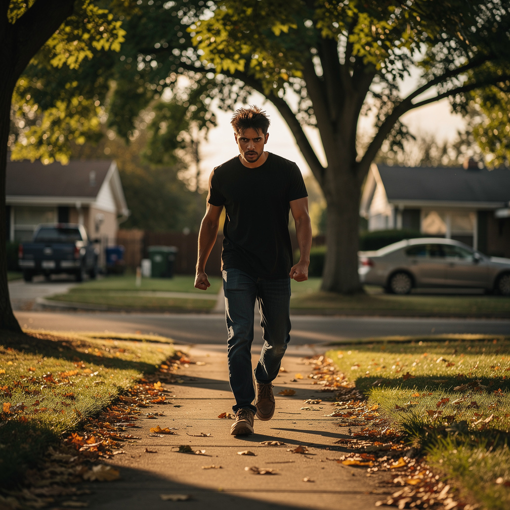 Sean's hands clenched as he walked home, the familiar streets now tainted by whispers of his past, his eyes scanning for sign