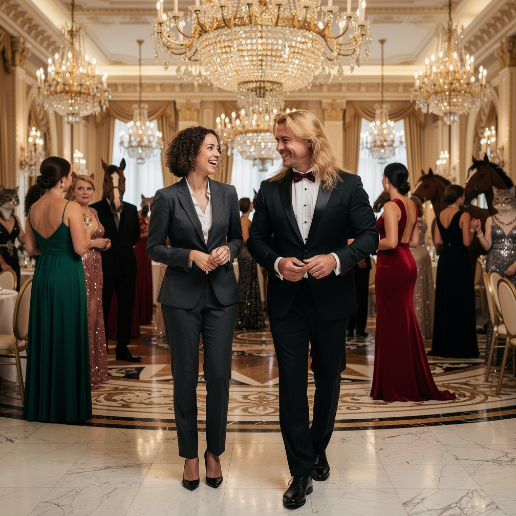 Former felines now wore suits, while ex-horses donned elegant gowns, all living in a bizarre harmony.