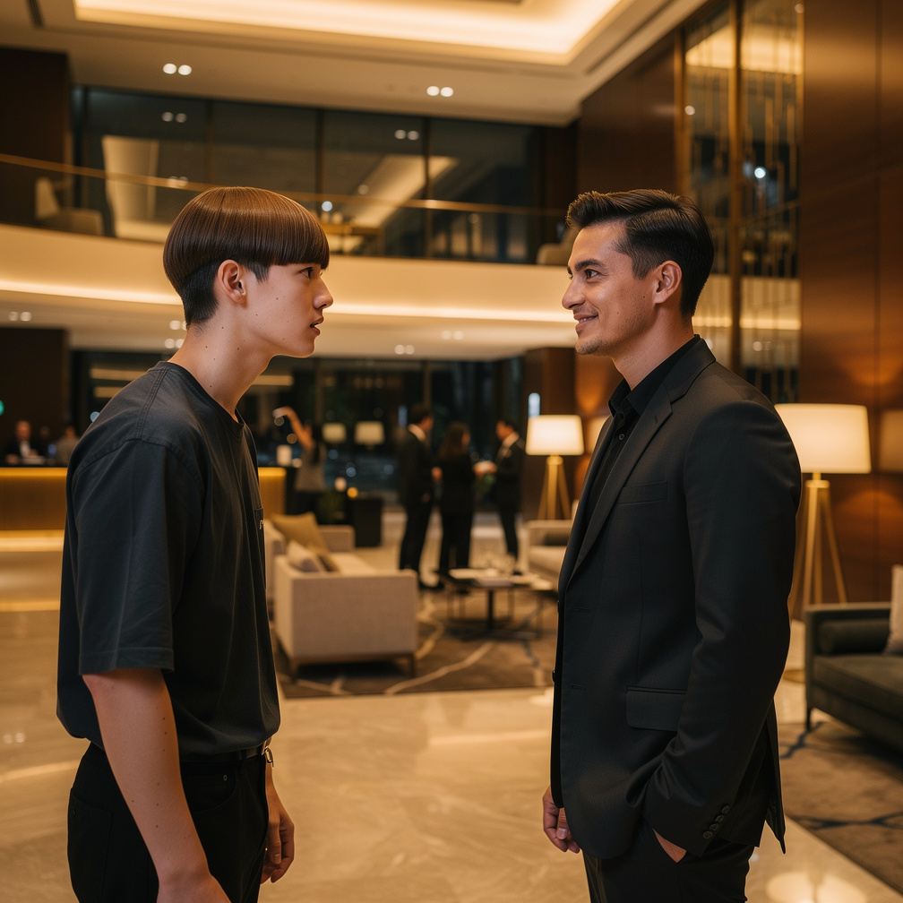 Sendou llegó al hotel y se sorprendió al ver a Aiku con un aspecto completamente diferente, más atractivo y confiado.