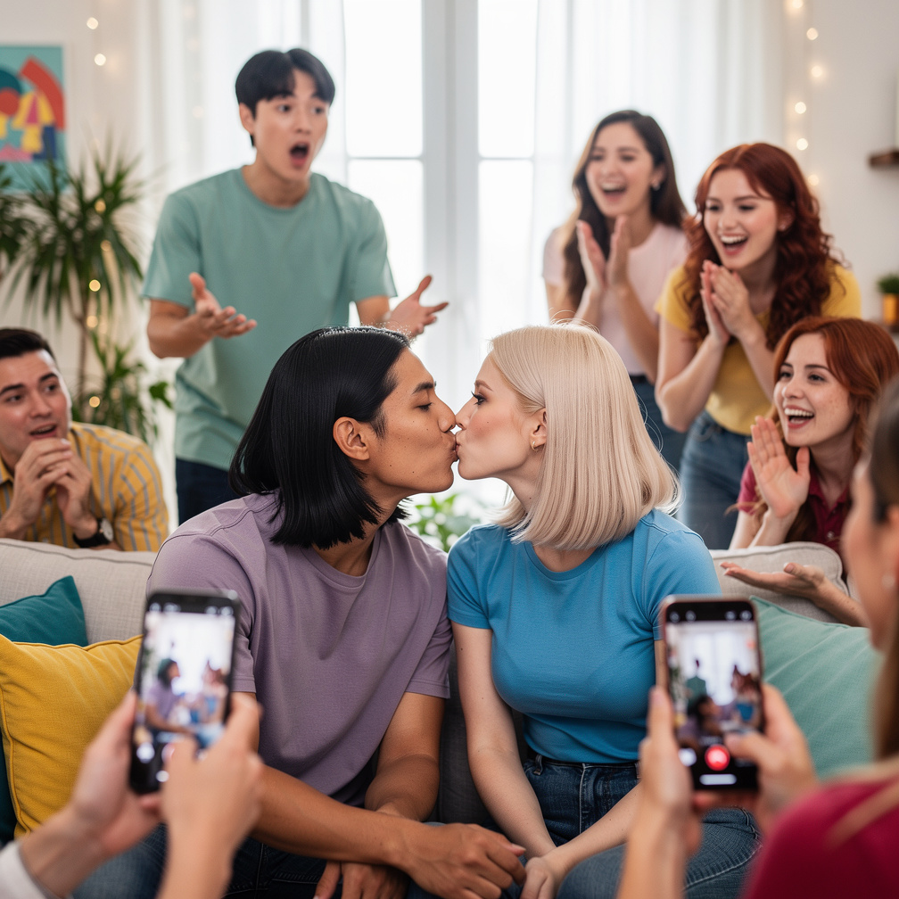 The crowd goes wild, Jimin's eyes widen in shock, and the TriAstra girls squeal in delight, as Jungkook and Lisa quickly pull