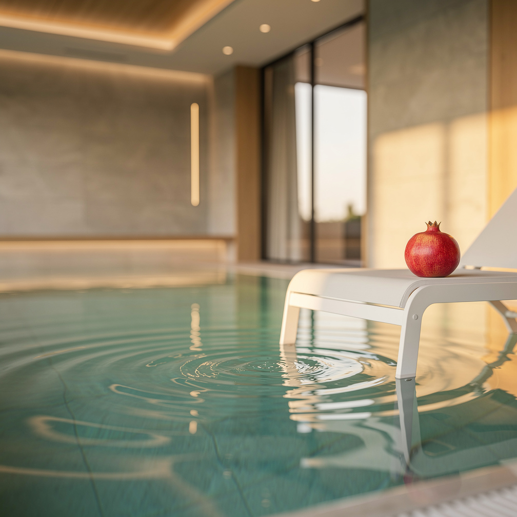 نظرت إلى الرفLECT Pool وسمعت صوت الموسيقى الهادئة فبدأت ترقص حول المسبح.