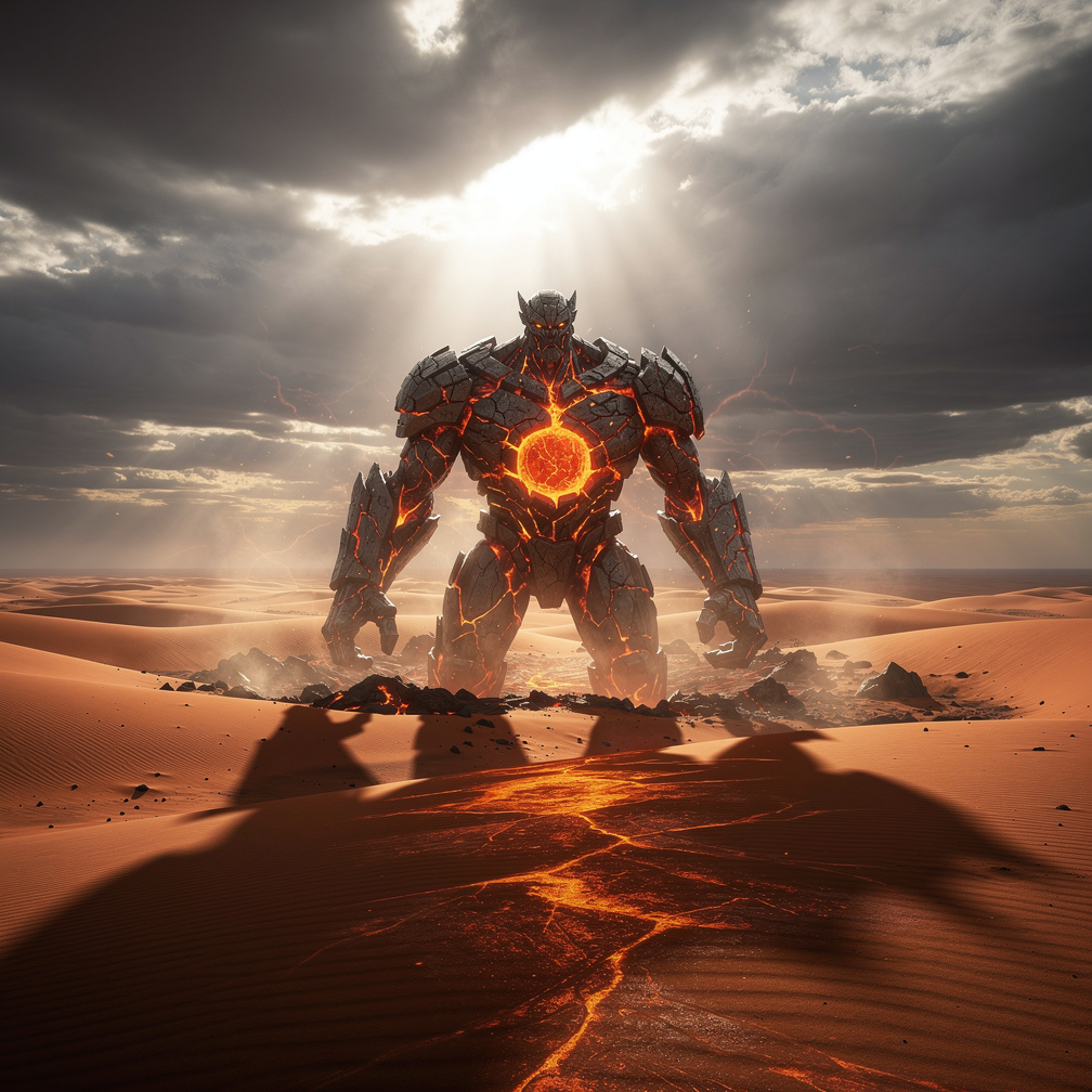 O núcleo pulsa com energia, iluminando a escuridão do deserto.