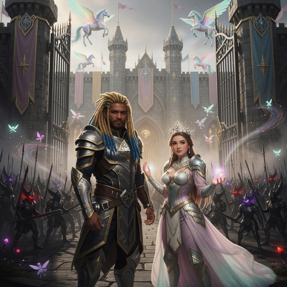 Ty's wife, the queen, stood beside him, her faerie magic at the ready, as the castle gates swung open to face the dark army.