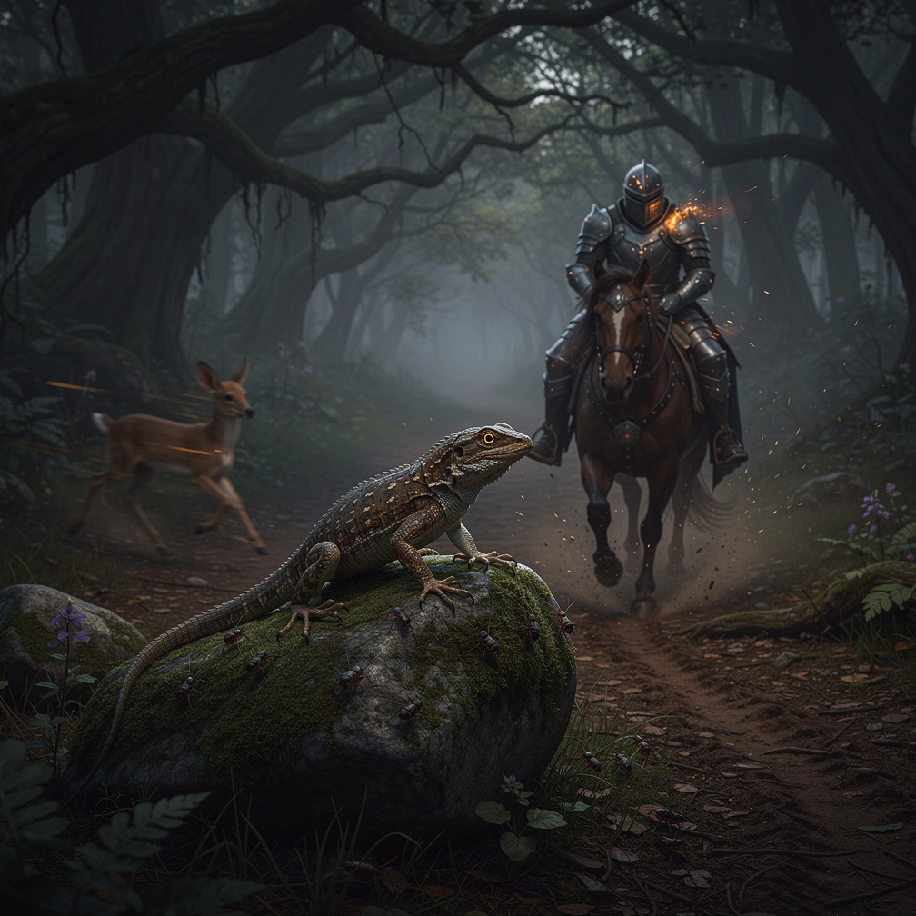 The queen, enraged by the theft, sends her most trusted knight to hunt you down, sparking a fierce pursuit.